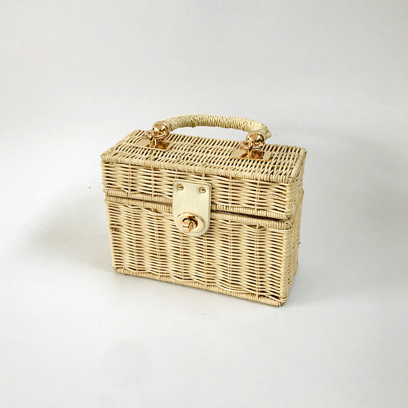 The Woven Bamboo Handle Straw Bucket Bag - Artisanal Handmade Woven Bag for Coastal Chic Style
