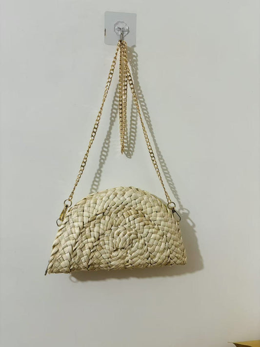 Hollow Natural Straw Mini Crossbody Bag - Artisanal Handmade Woven Bag for Coastal Chic Style