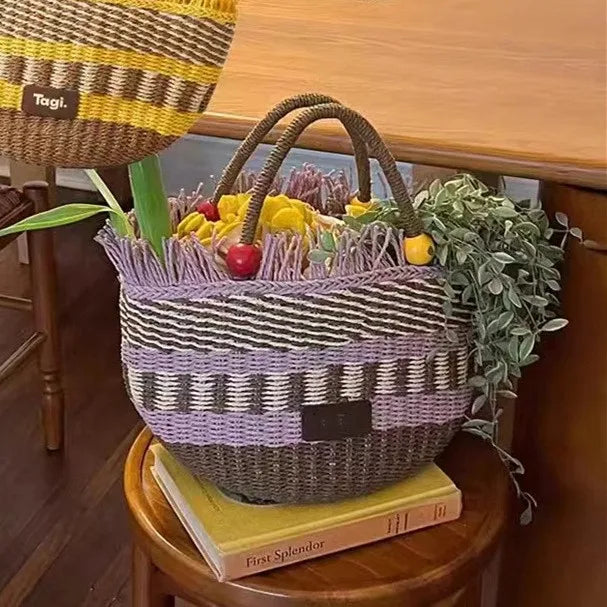 The Linnea | Dual-Texture Woven Tote with Curated Leather Trim