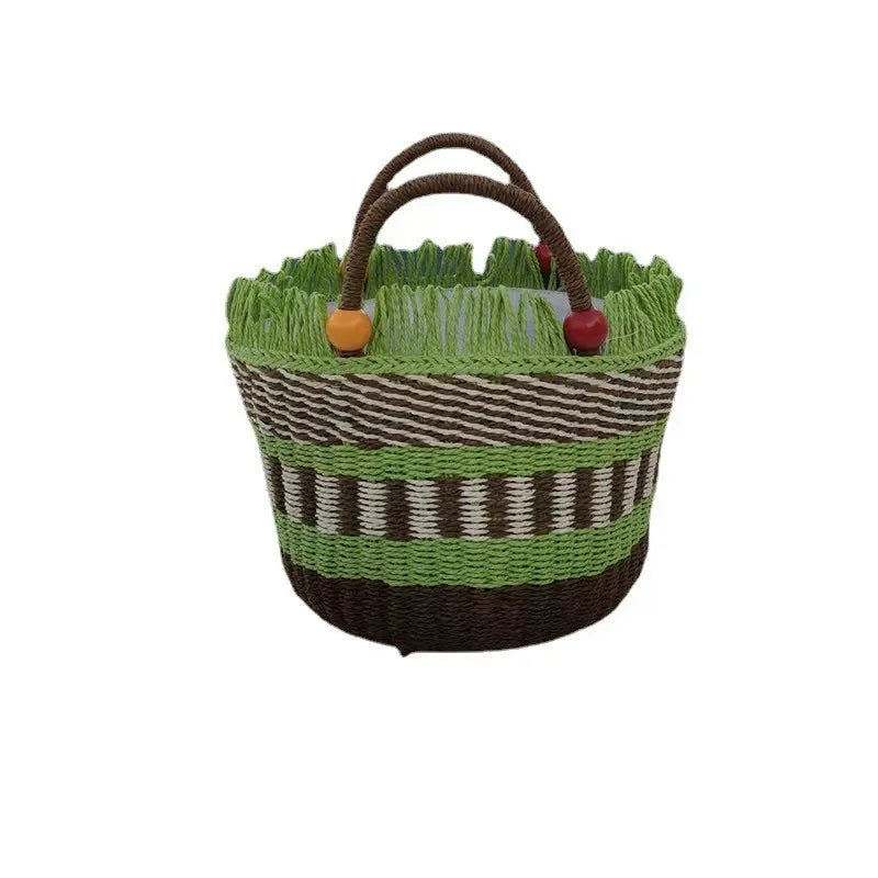 The Linnea | Dual-Texture Woven Tote with Curated Leather Trim