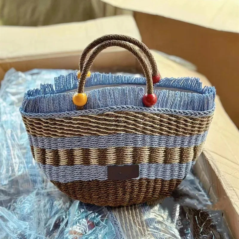 The Linnea | Dual-Texture Woven Tote with Curated Leather Trim