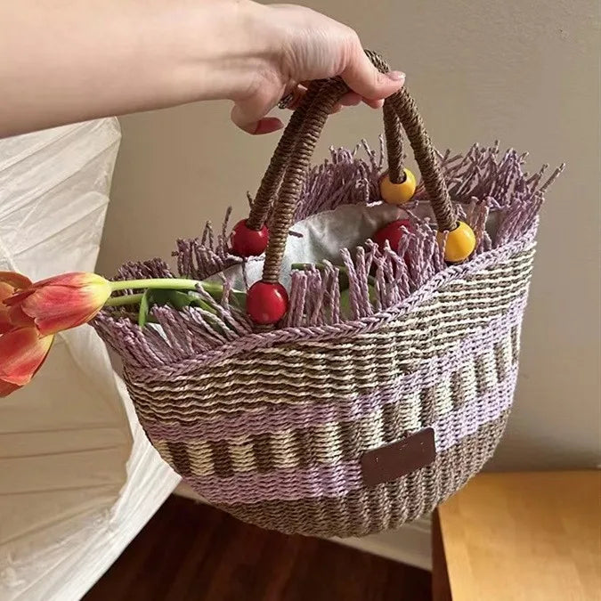 The Linnea | Dual-Texture Woven Tote with Curated Leather Trim