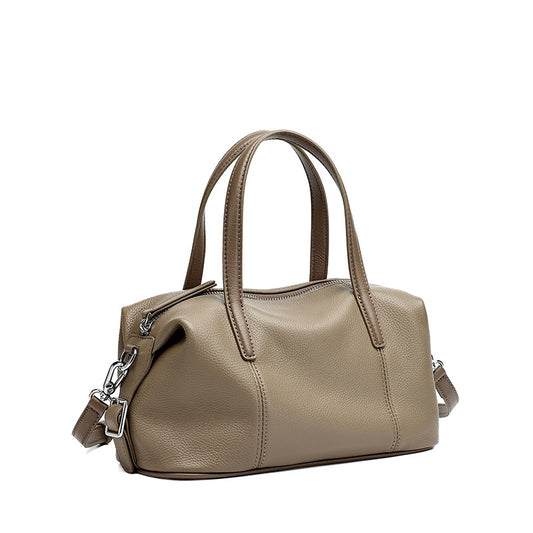 Genuine Leather Soft Pillow Boston Bag | Luxury Top Handle Crossbody Bag for Work Commute - Handmade straw woven beach tote with custom name patch