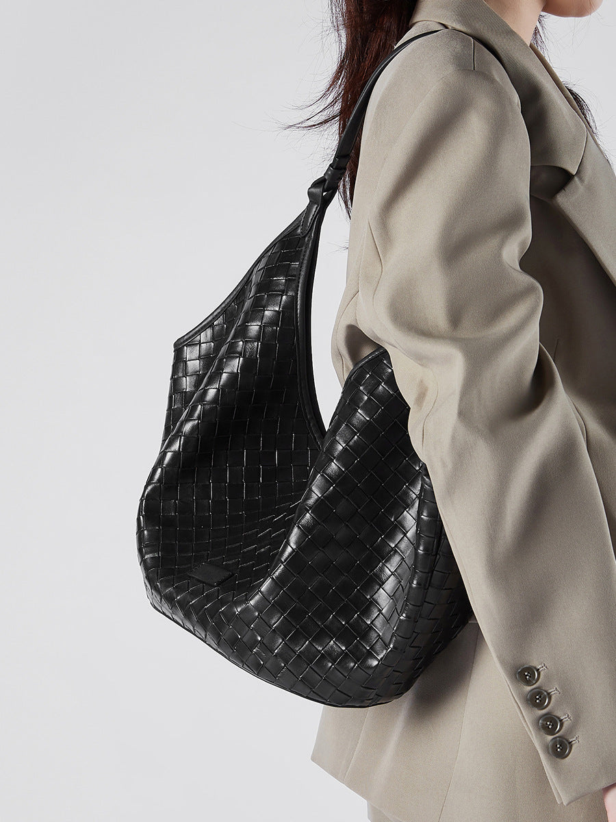 Woven Genuine Leather Work Tote Bag | Large Capacity Women's Commuter Bag for School & Office