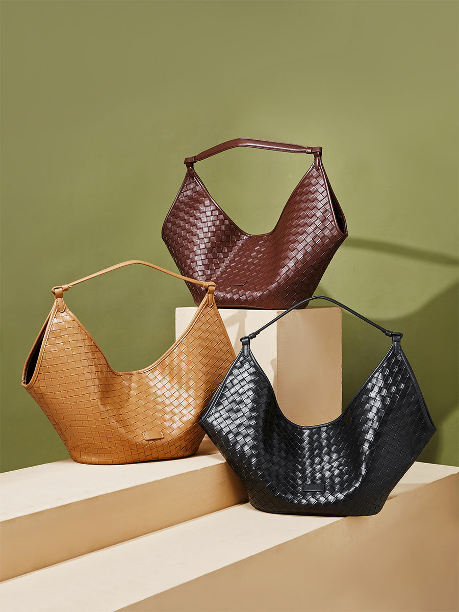 Woven Genuine Leather Work Tote Bag | Large Capacity Women's Commuter Bag for School & Office