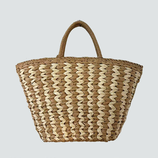 Natural Corn Husk Woven Square Tote Bag - Artisanal Handmade Woven Bag for Coastal Chic Style