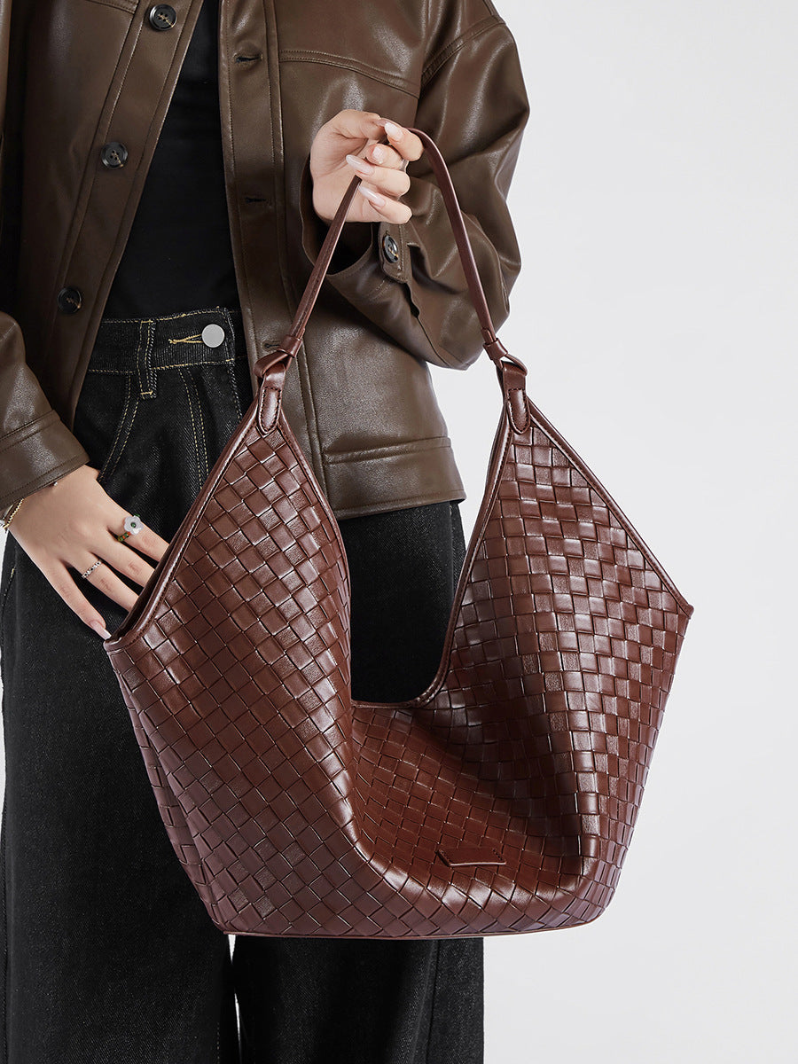 Woven Genuine Leather Work Tote Bag | Large Capacity Women's Commuter Bag for School & Office
