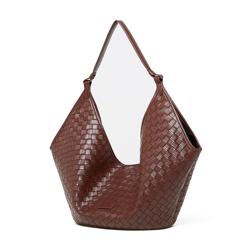 Woven Genuine Leather Work Tote Bag | Large Capacity Women's Commuter Bag for School & Office